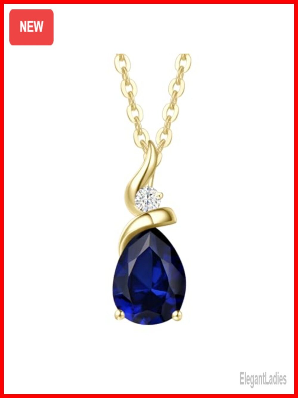 14K Yellow Gold Teardrop Created Sapphire Pendant Necklace Lab Grown Diamond